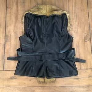 Black Faux Leather Vest with Faux Fur Trim Collar